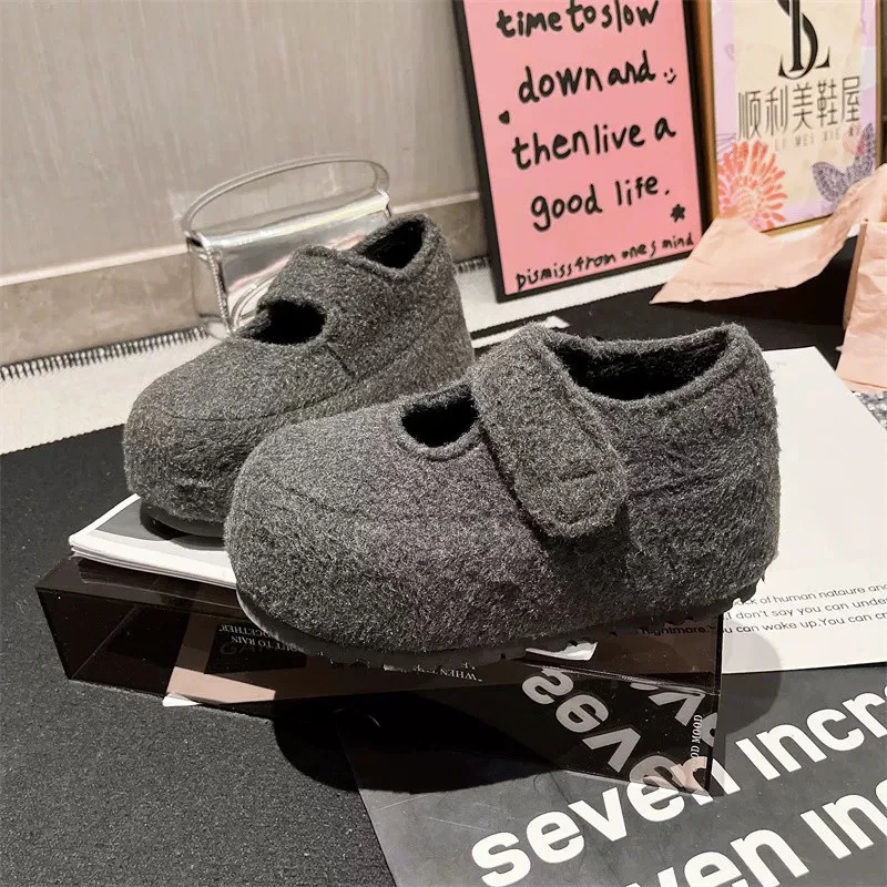VaVa家：欧货毛呢毛毛鞋玛丽珍魔术贴厚底百搭卡皮吧啦勃肯鞋女鞋