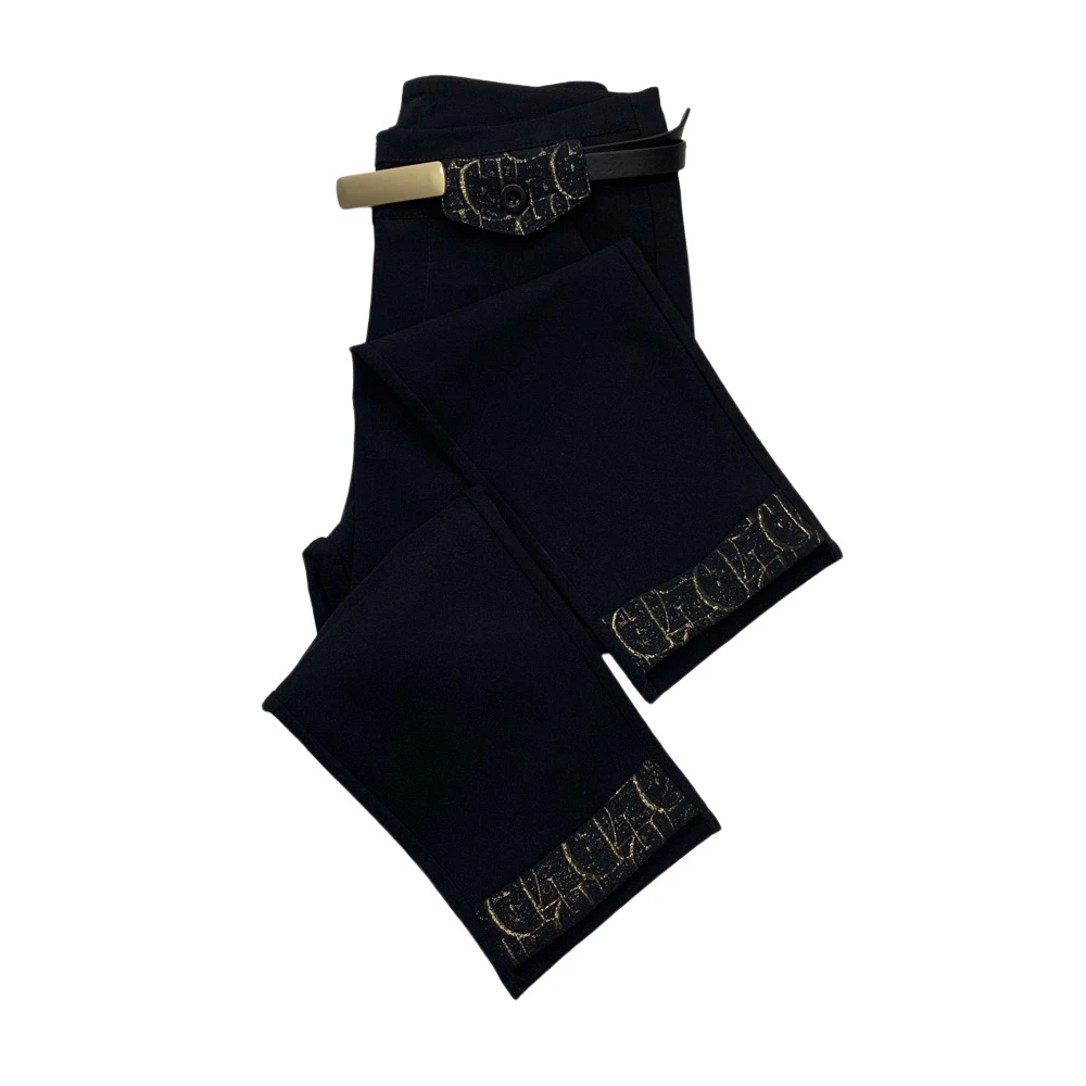 Z1086春季新款复古拼接短九分四面弹小黑裤（带腰带样式随机）