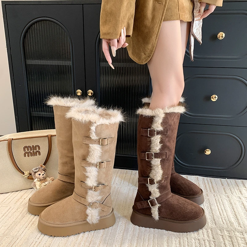 超火厚底两穿长筒雪地靴女款冬季新款加绒加厚保暖长筒靴高筒棉靴