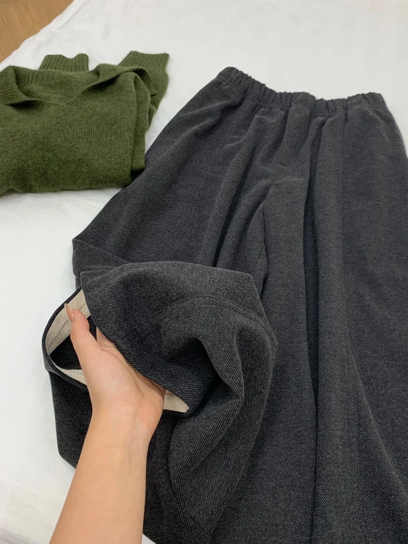 2025超火灰色加绒毛呢阔腿裤子女秋冬新款宽松显瘦今年流行梧桐裤