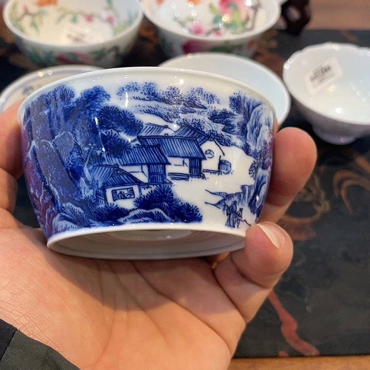 天****乐青花山水细工杯子