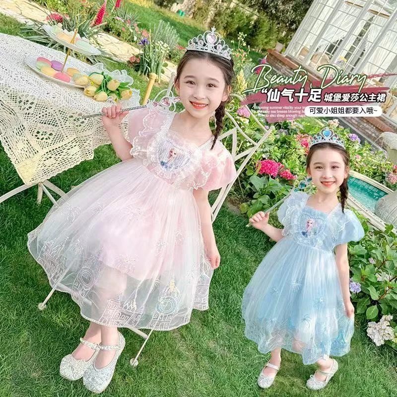 爱莎公主裙女童连衣裙夏季儿童艾莎裙子2025新款洋气宝宝夏装纱裙