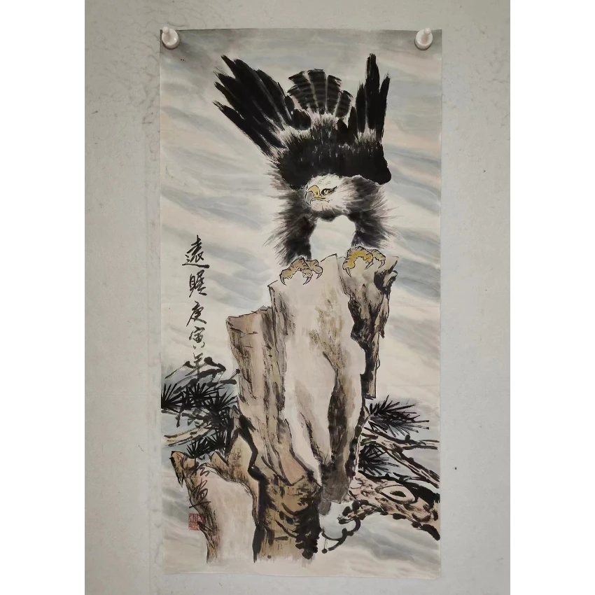 2744  纯手绘老字画《鹰》中堂  尺寸 96×50