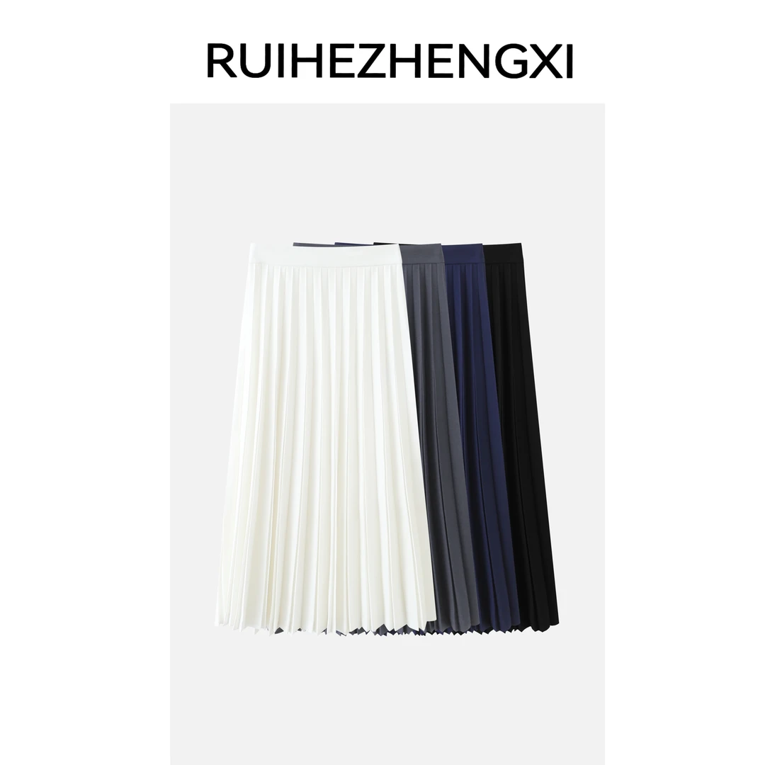 RUIHEZHENGXI｜瑞和正熙956668”褶皱的艺术“悬垂雾光缎压褶半裙