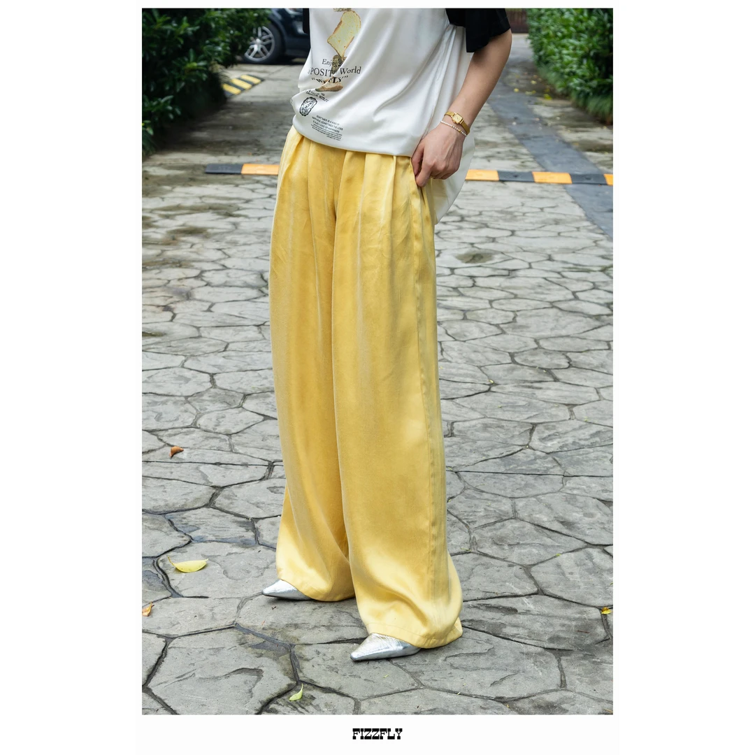 Fizzfly设计师品牌25春夏小众休闲明黄色宽松阔腿休闲裤