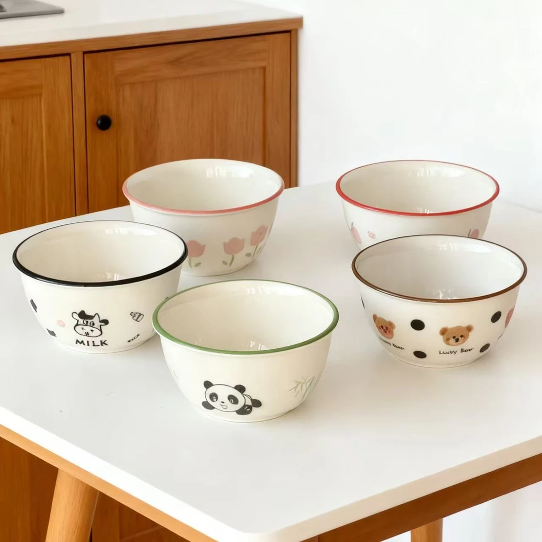 瓷县令【4只装】可爱风卡通碗餐具吃饭碗碟家用陶瓷碗可爱陶瓷碗