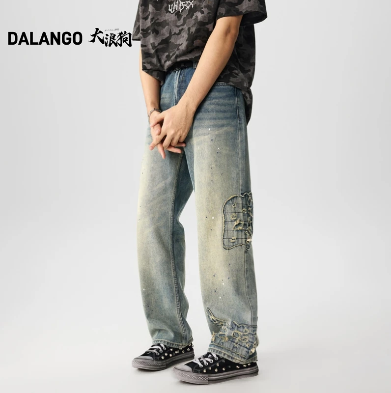 【DLG】激光穿孔美式牛仔裤水洗时尚港风复古直筒男士春夏高街#3038
