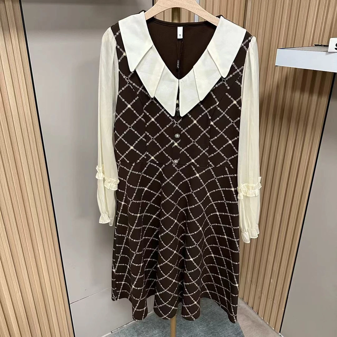 H1166新款提花格纹连衣裙春