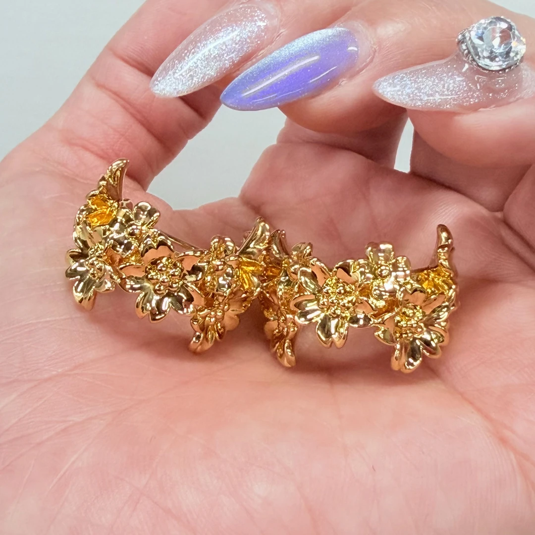 【金耳饰】繁花耳圈设计感黄金5G足金999经典百搭精致简约零附加