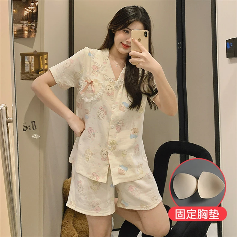 夏款韩版简约云朵棉卡通短袖短裤睡衣女款爆款2025新款套装家居服