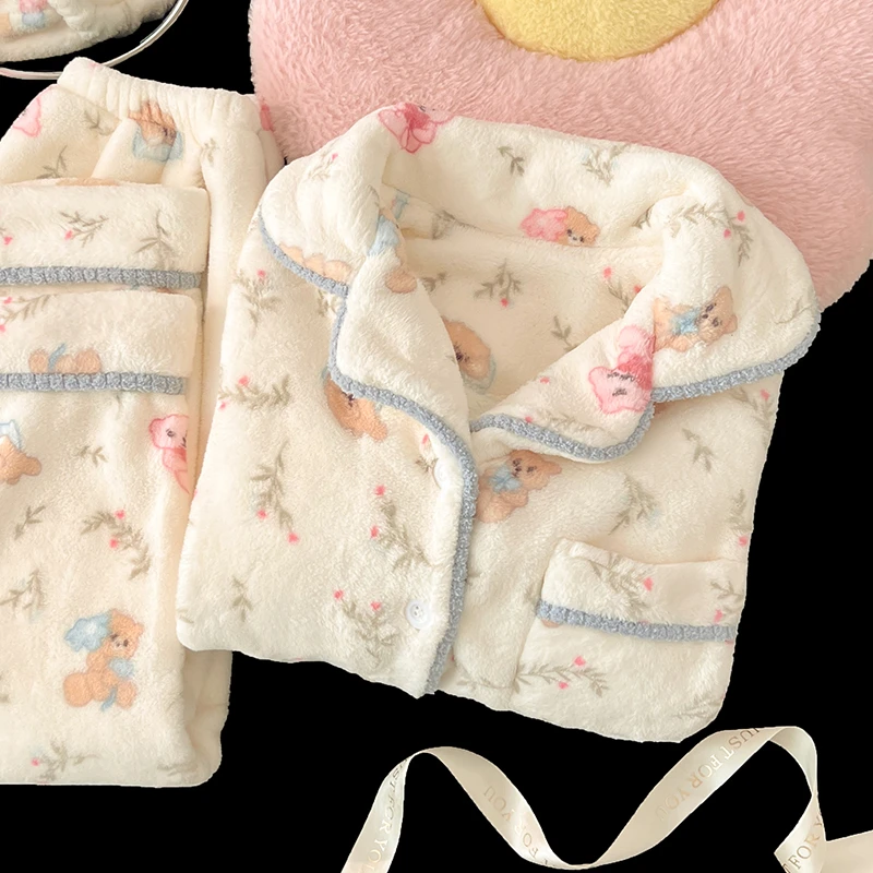 儿童睡衣秋冬季珊瑚绒女孩加厚加绒2025新款女童卡通法兰绒家居服