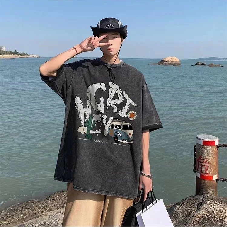 重磅短袖美式T恤男夏季抗皱保型半袖衣服潮牌潮流圆领体恤