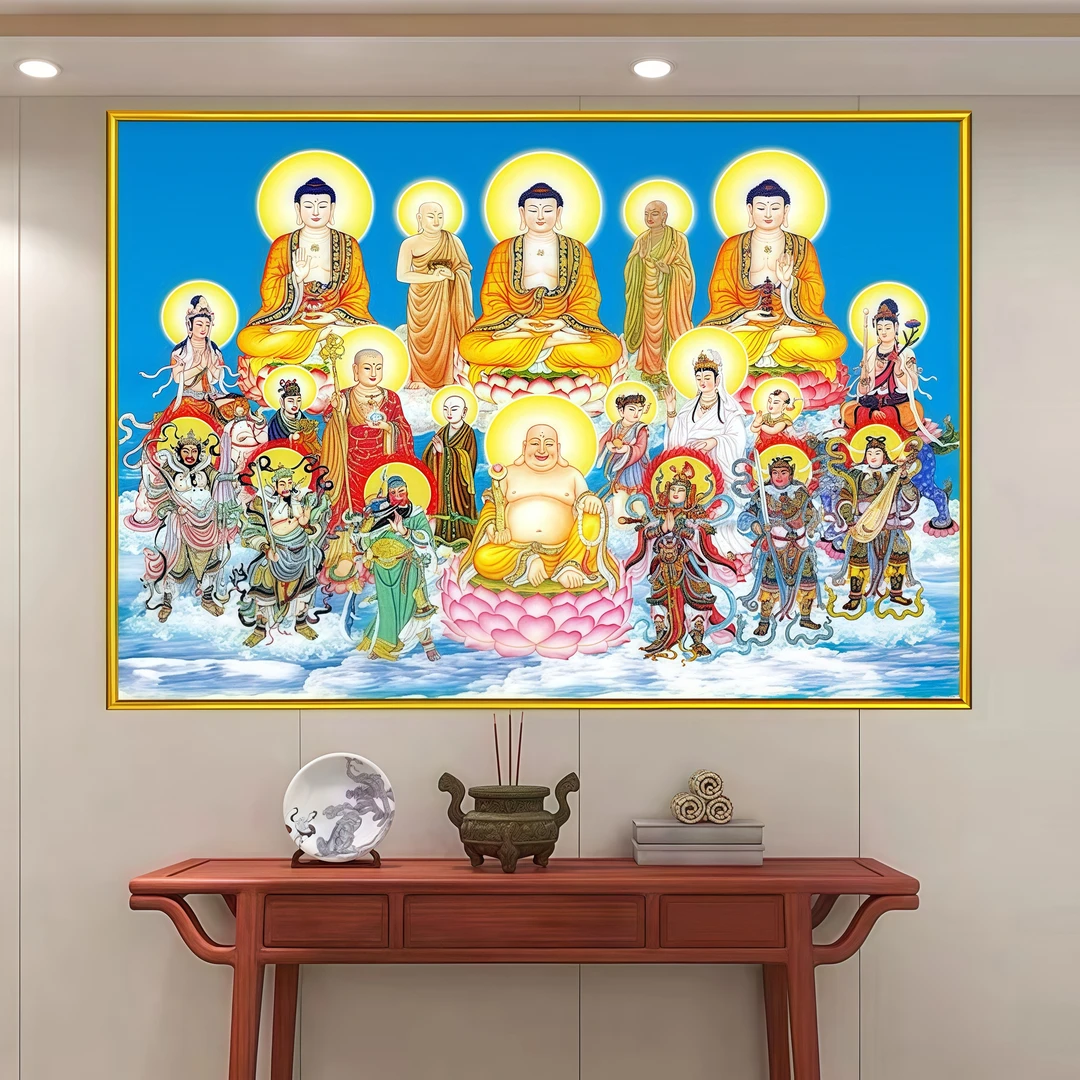 定做高清横幅全堂佛菩萨画像佛堂家用装饰画