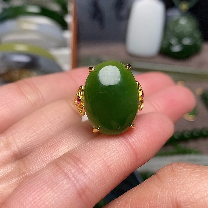 和田玉银S925镶嵌戒指