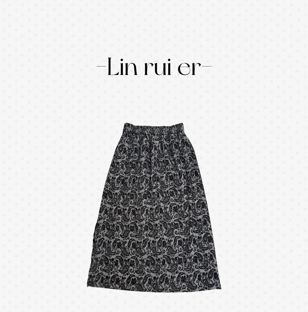 夏季时尚复古花纹中长开叉半身裙高腰