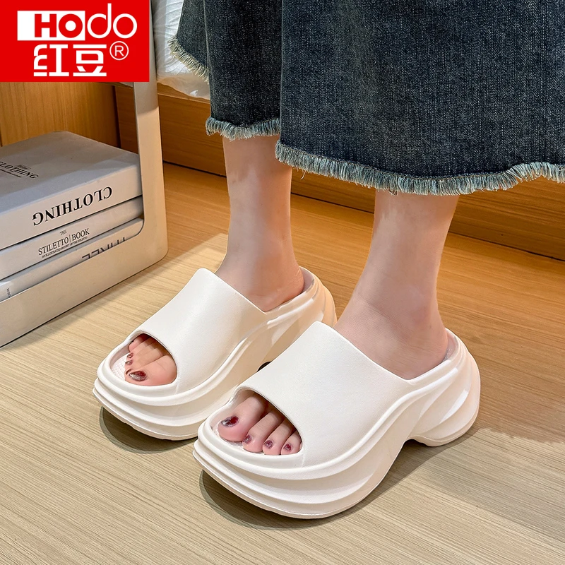 Hodo/红豆爆款厚底增高7CM一字拖小个子福星女款夏季外穿时尚凉拖
