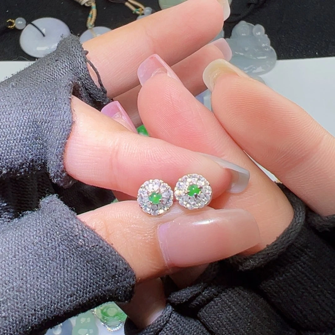 翡翠银S925镶嵌耳饰