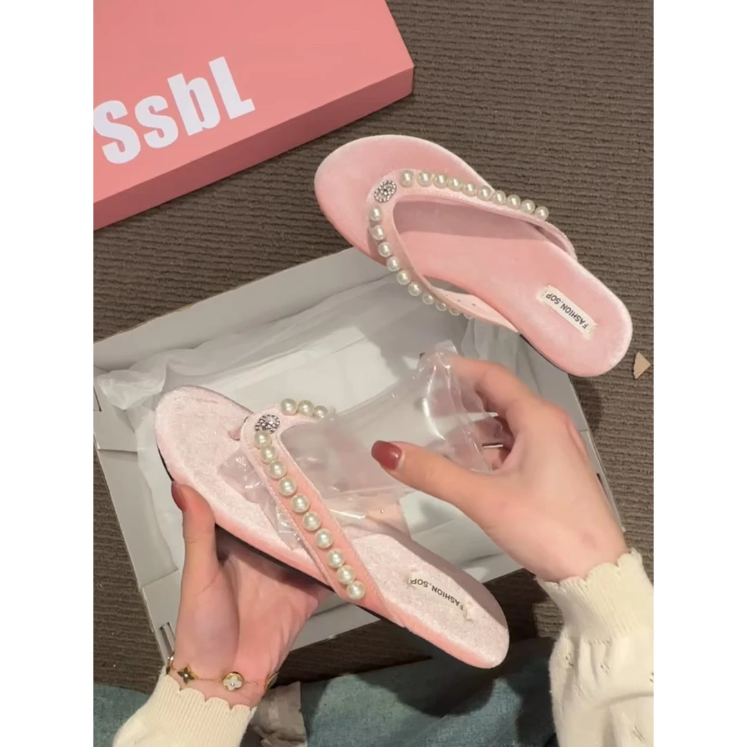 时装水钻小香风夹趾人字拖女2025夏外穿百搭休闲沙滩鞋平底凉拖鞋