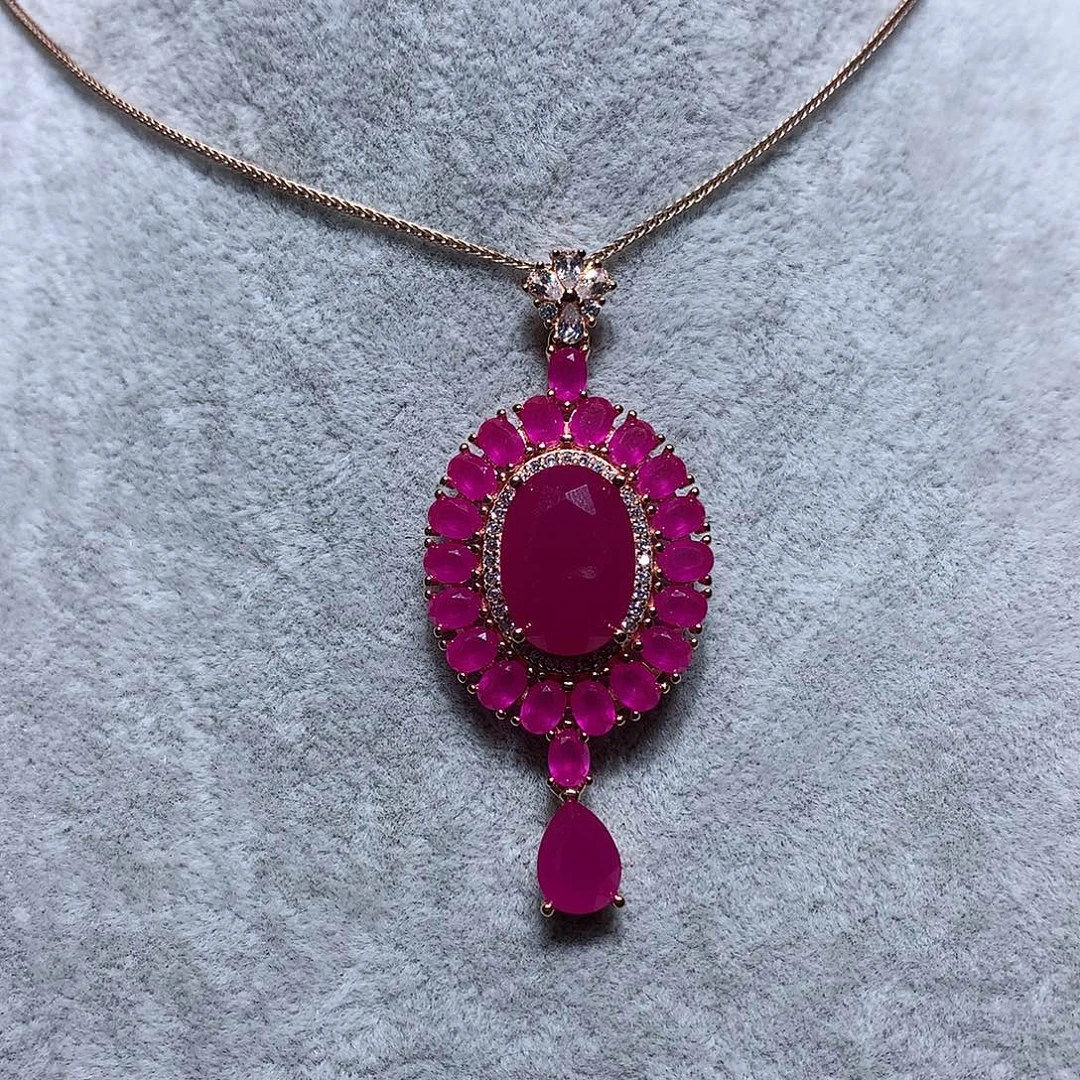 红宝石吊坠(赠链)银S925镶嵌