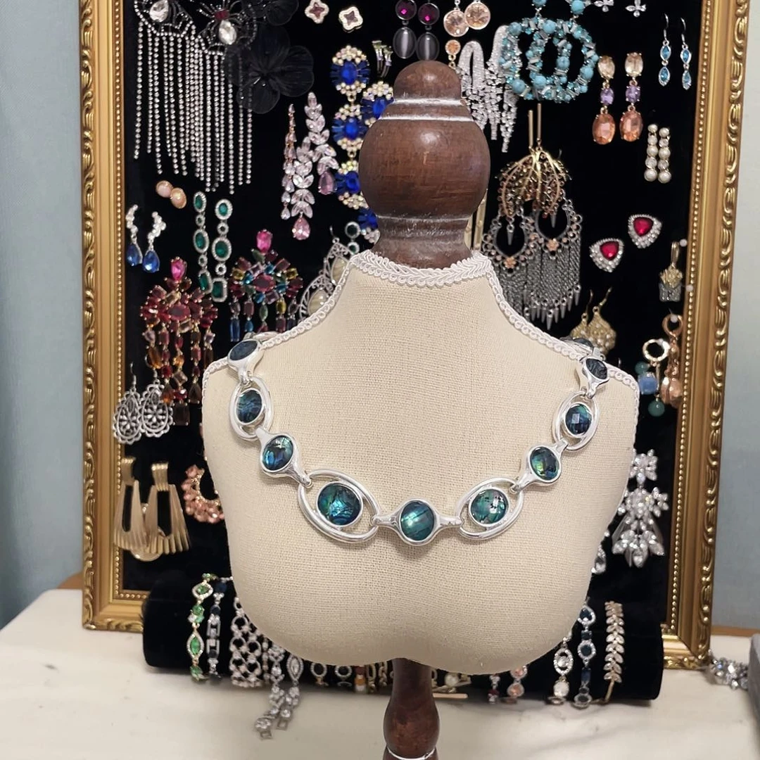 花岗石纯铜锡合金纯铜鲍鱼彩贝项链