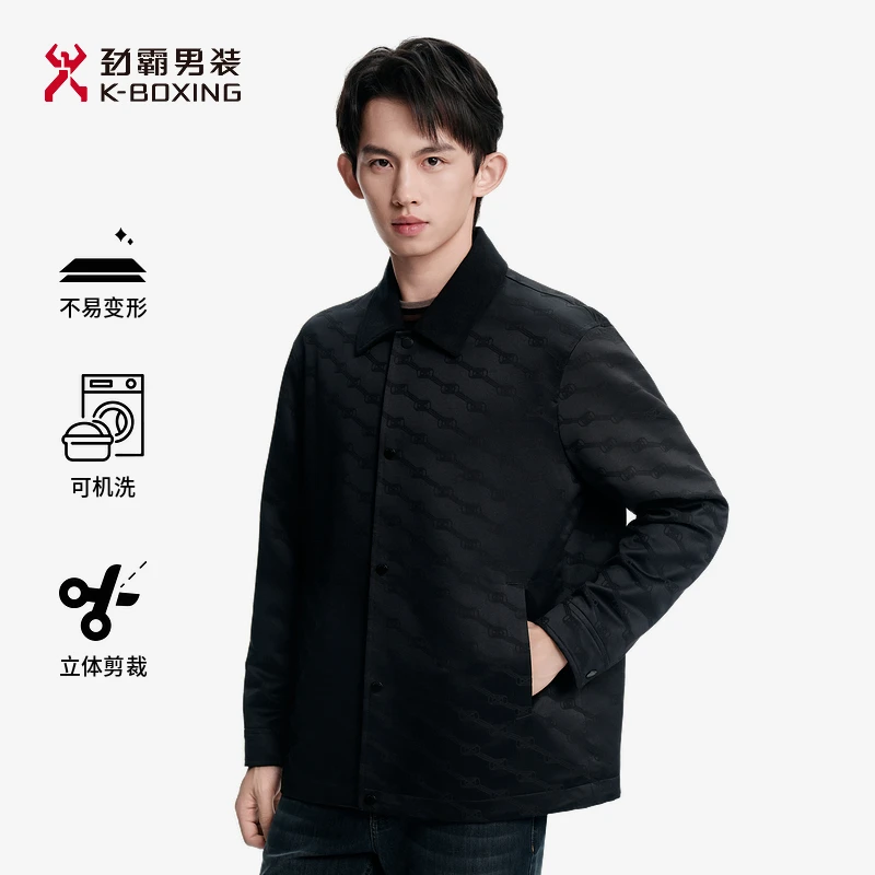 劲霸男装男士夹克秋季薄款时尚印花上衣短版翻领茄克│NKDN3368