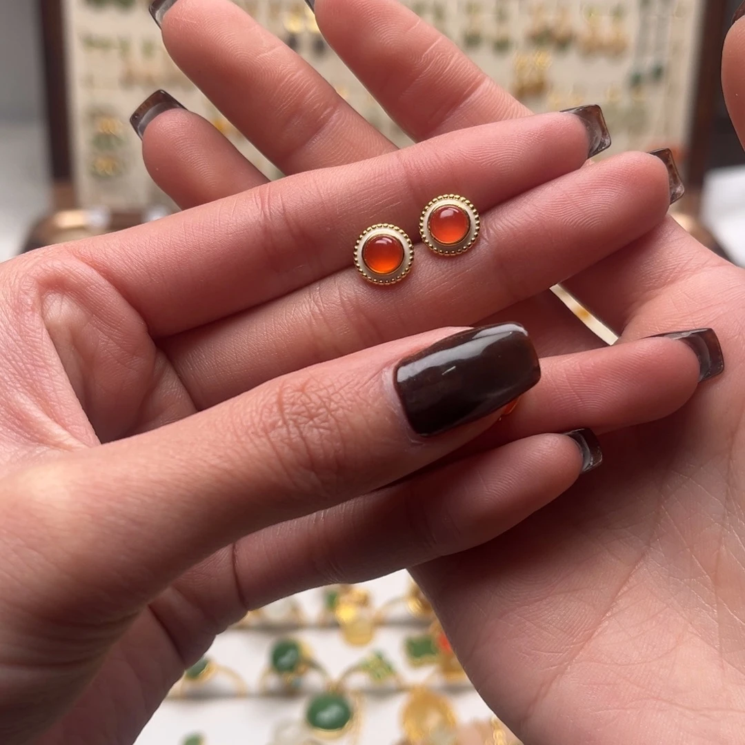 和田玉银S925镀金镶嵌耳坠