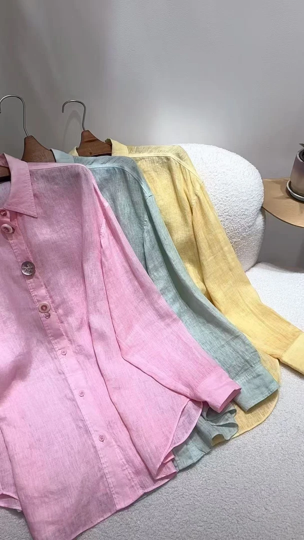 2025新款设计师慵懒风亚麻复古衬衫