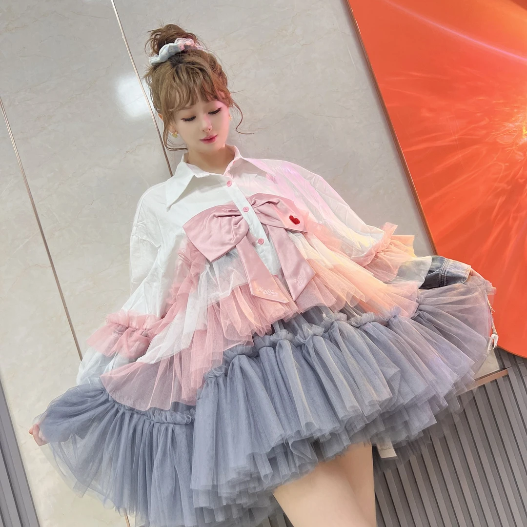 2032【熙妮潮牌】春轻职风衬衫衬衣生日甜美学生软妹连衣裙渐变女