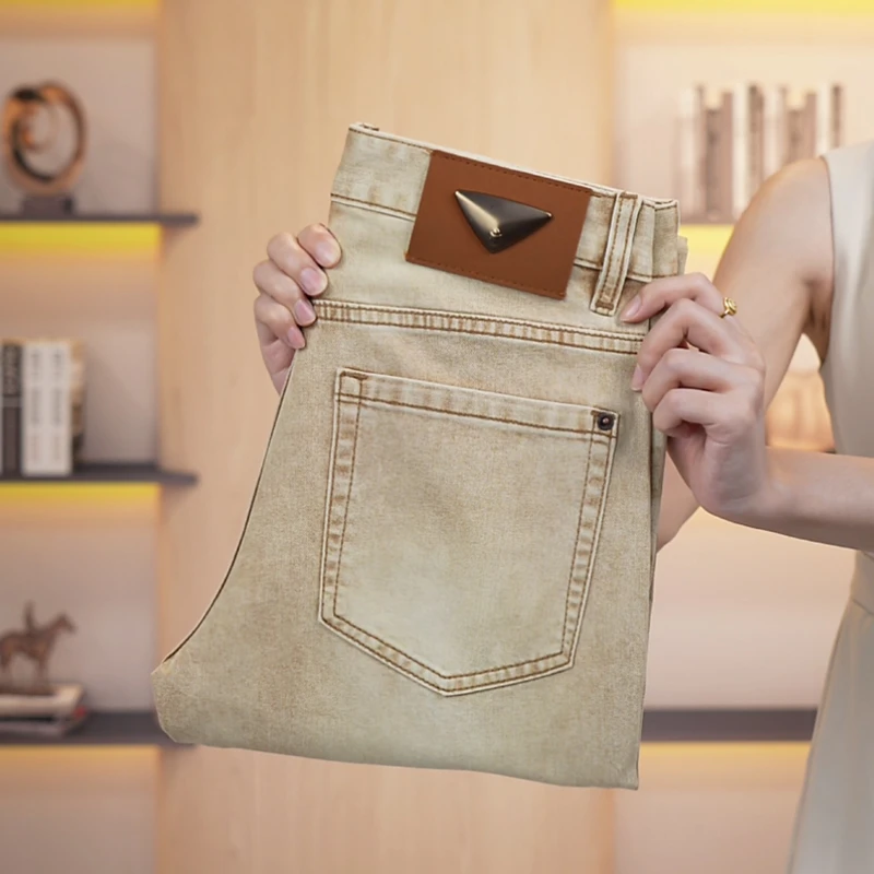 薄款土耳其色九分牛仔裤高端复古水洗男夏季潮流修身弹力小直筒裤