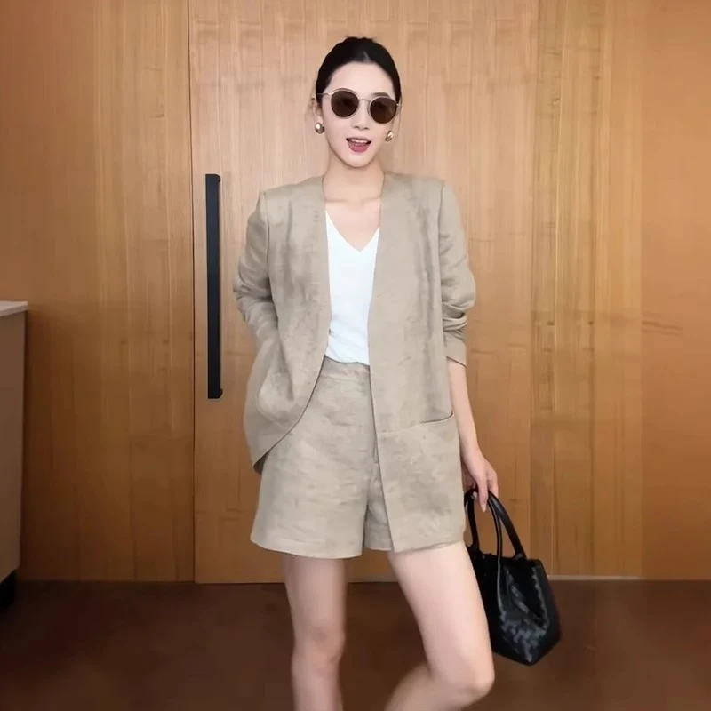 韩版高级感时尚老钱风西服套装2025夏季女士气质通勤西装外套短裤