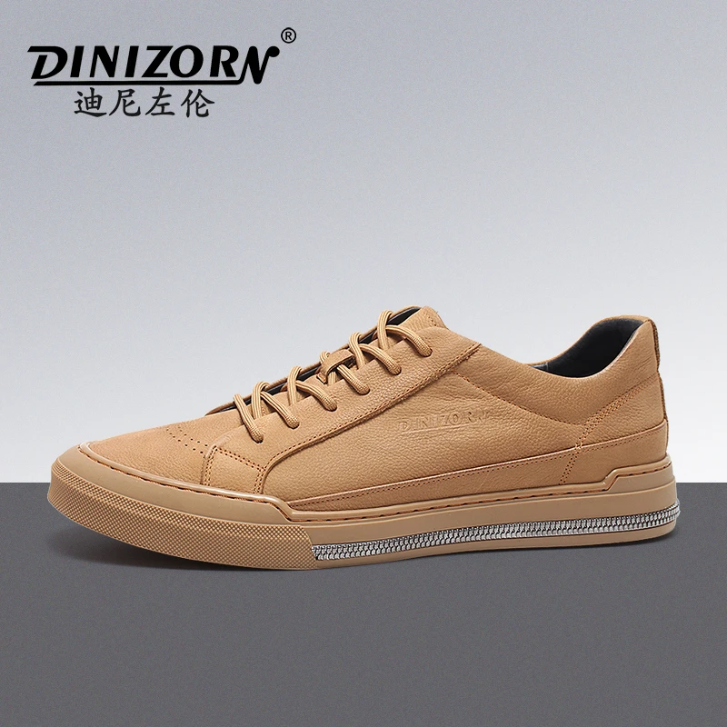 迪尼左伦男鞋2024春季新款透气真皮休闲板鞋子男士百搭运动板鞋