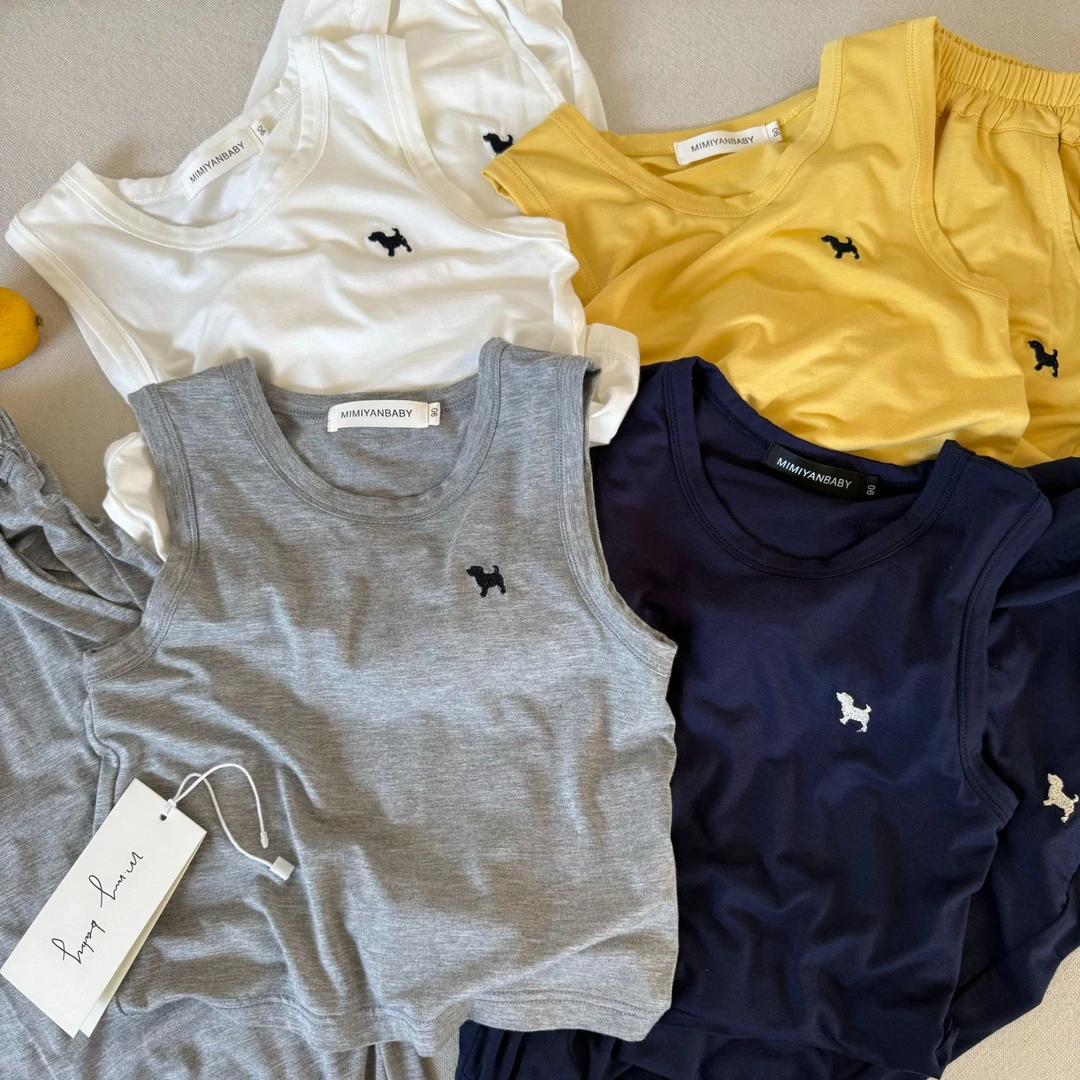 儿童套装2025夏季新品男女童小狗运动套装宝宝背心两件套潮70677