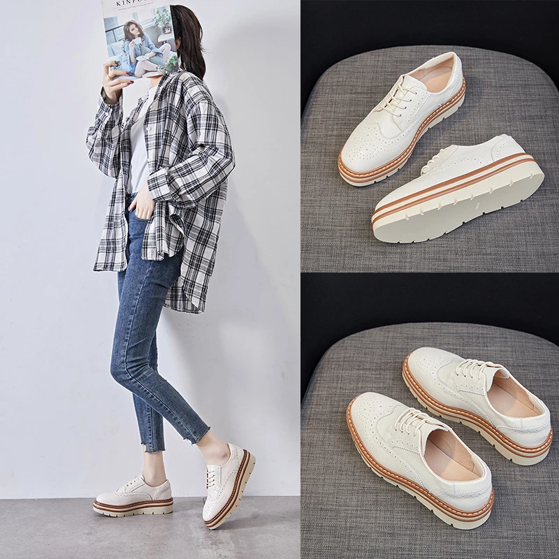 松糕鞋女鞋厚底2025新款春秋季英伦风布洛克皮鞋百搭时尚休闲单鞋