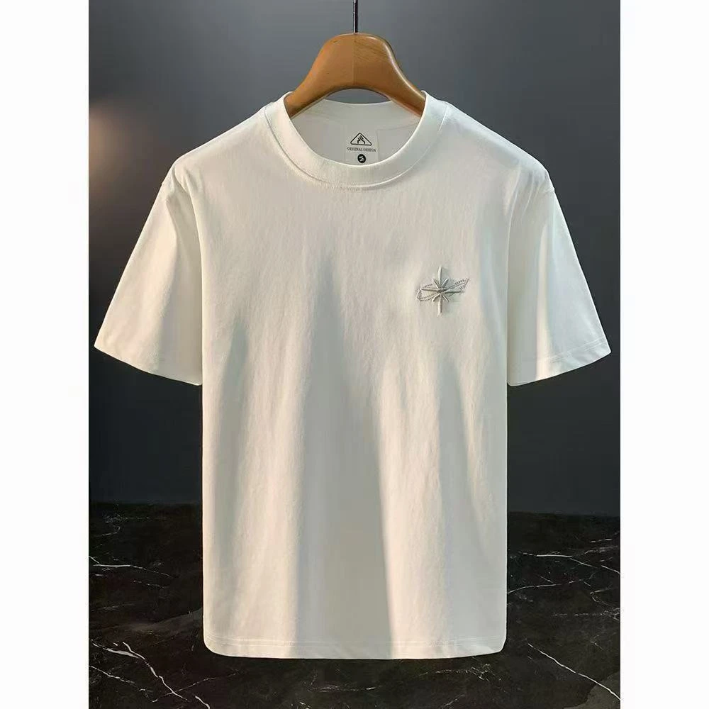 【雪花万针刺绣精致短袖潮款t恤】宽松时尚百搭半袖男女同款圆领