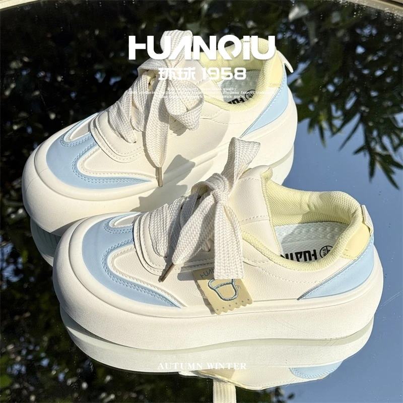 HUANQIU/环球厚底休闲板鞋女夏季2025新款时尚百搭轻便透气小白鞋