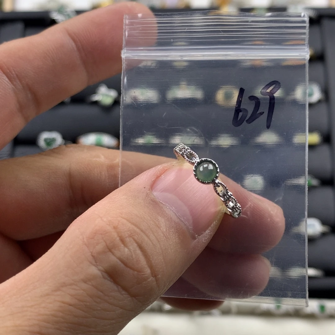 翡翠银S925镀金镶嵌戒指629