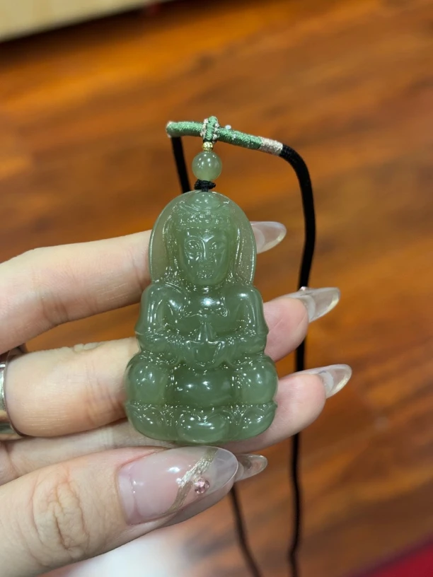 2247和田玉青海料观音吊坠多样性发其一51.7*31.3*11