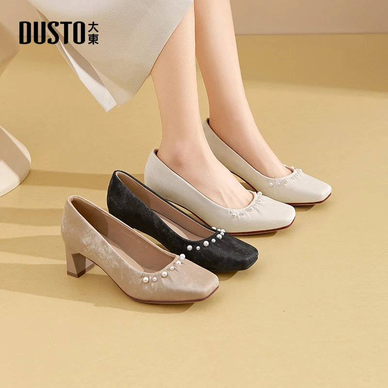 大东玛丽珍女鞋春季爆款粗跟方头高跟鞋5.5CM增高轻奢鞋子女0631