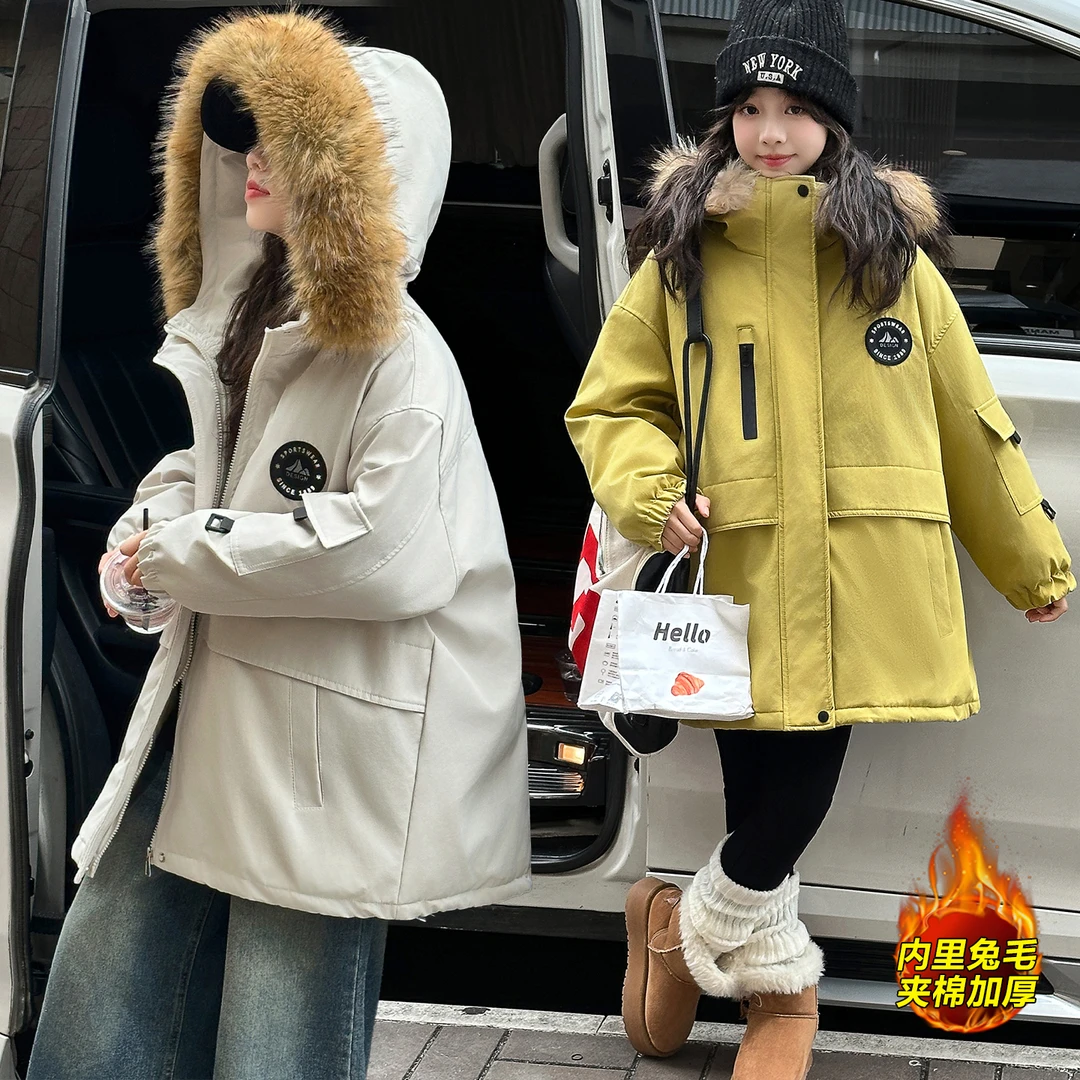 女童秋冬款韩版休闲加绒加厚派克服外套中大童洋气儿童冬装冲锋衣