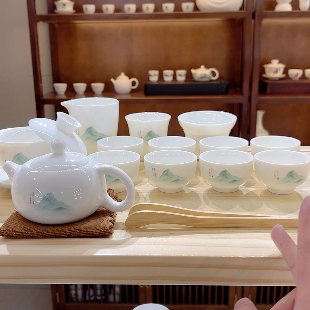 瓷片玄致羊脂玉瓷茶具套装