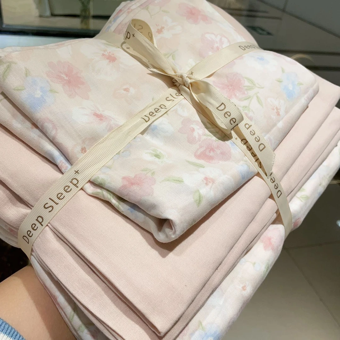 全棉A类母婴级双层纱四件套小清新卡通四件套全棉纱布四件套