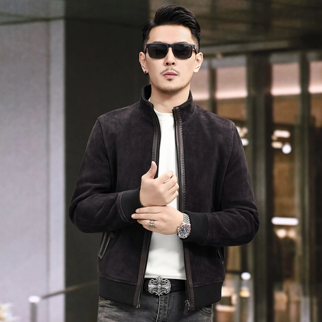 佩托本那新款皮衣男反绒羊皮夹克轻奢高级感时尚机车翻毛皮外套潮