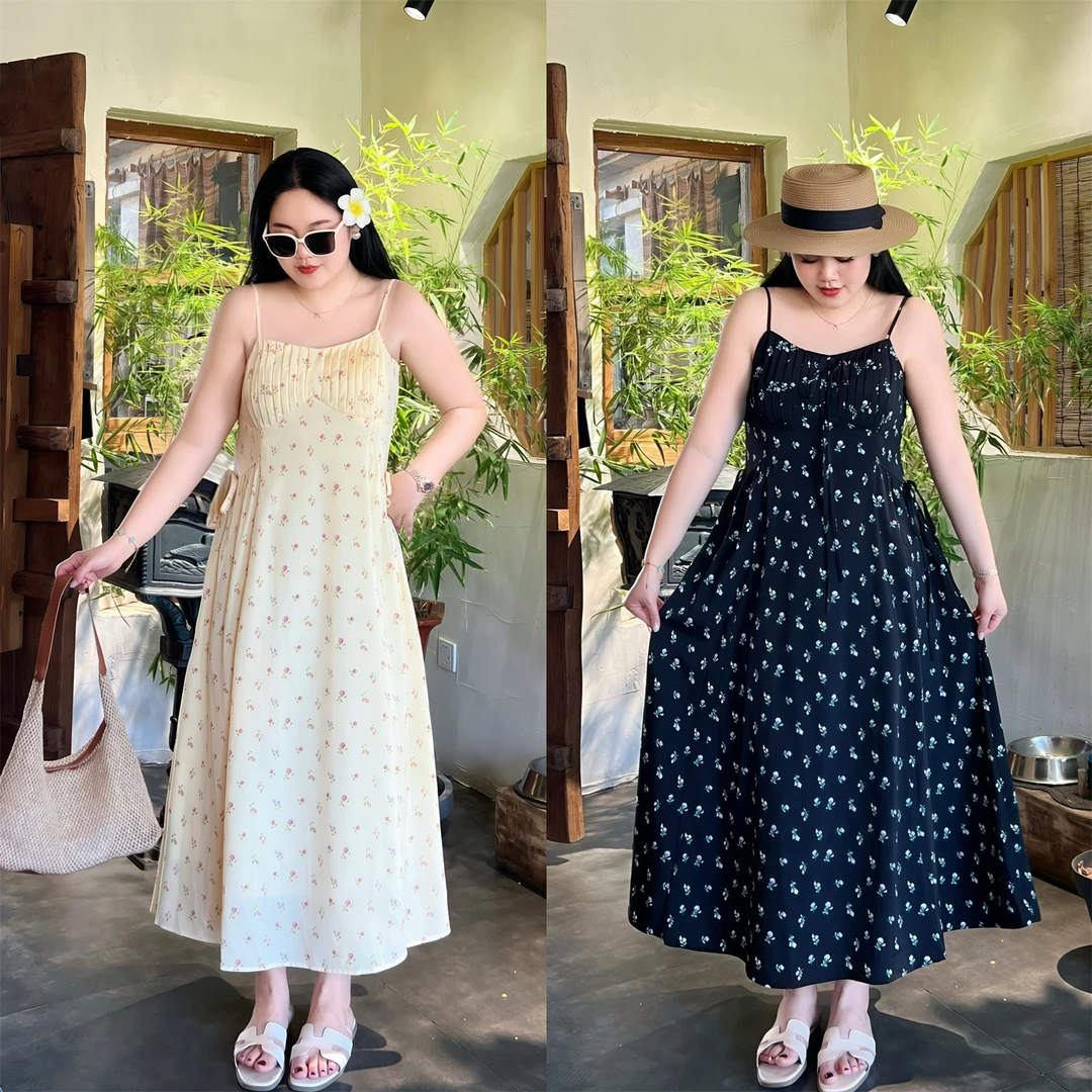 绒雪慕樱 / 法式庄园夏日清凉吊带连衣裙14850花契大码200斤胖mm