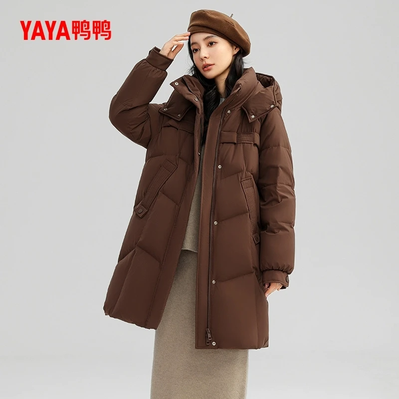 YAYA/女士长款高克重保暖加厚鸭绒厚冬季外套