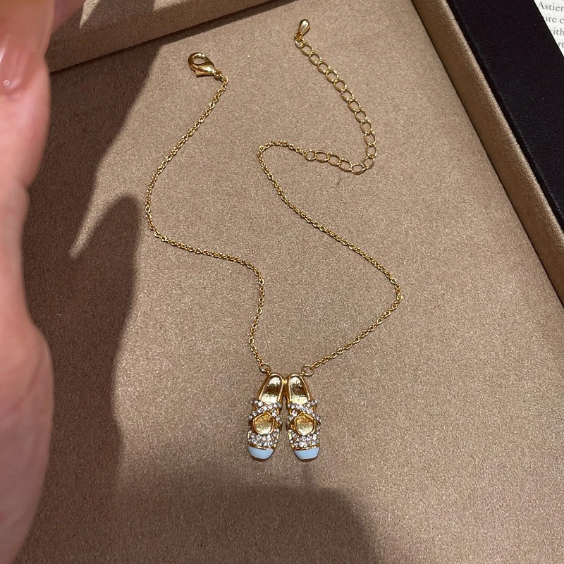 铜合金项链 韩版芭蕾舞鞋项链小众设计感时尚气质锁骨链日常百搭