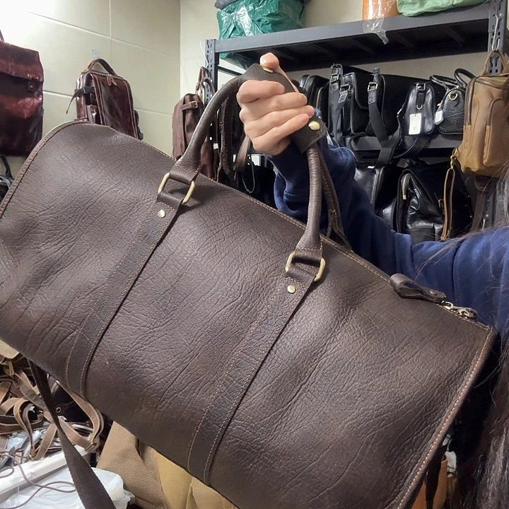 头层牛皮旅行包包深色