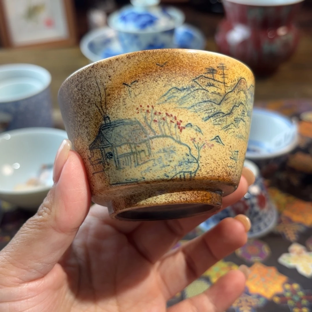 陶孤品青花手绘杯杯杯