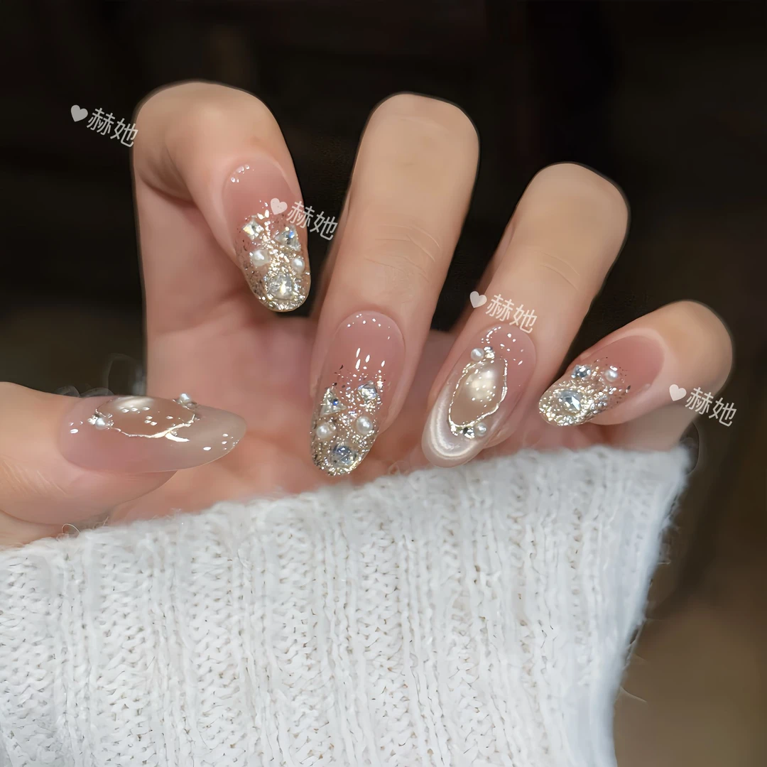 【白昼繁星】夏日氛围感冰透爆闪轻奢高级气质大女主 纯手工穿戴甲