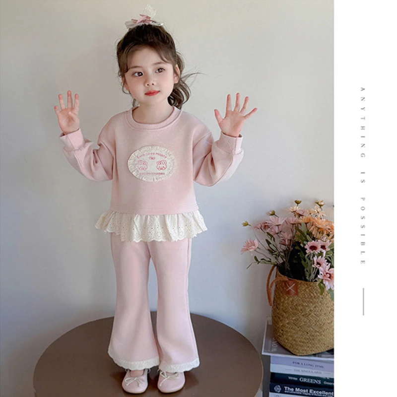 女童套装春秋款2025新款女孩卫衣花边网红童装女童衣服秋装两件套