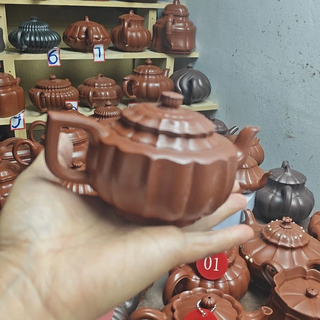力***游宜兴紫砂壶筋纹器半手工制作赵庄朱泥容量二佰左右